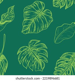 Tropical leaves seamless pattern vector illustration