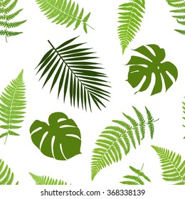 Tropical leaves seamless pattern. Vector illustration.