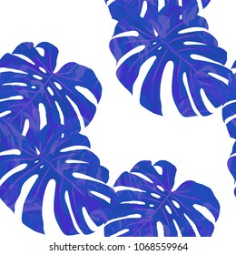 Tropical Leaves. Seamless Texture with Bright Hand Drawn Leaves of Exotic Tree. Bright Rapport for Paper, Cloth, Fabric. Vector Seamless Background with Tropic Plants. Watercolor Effect.
