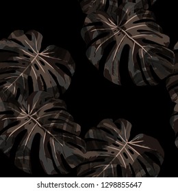 Tropical Leaves. Seamless Texture with Bright Hand Drawn Leaves of Exotic Tree. Summer Rapport for Paper, Textile, Wallpaper. Vector Seamless Background with Tropic Plants. Watercolor Effect.