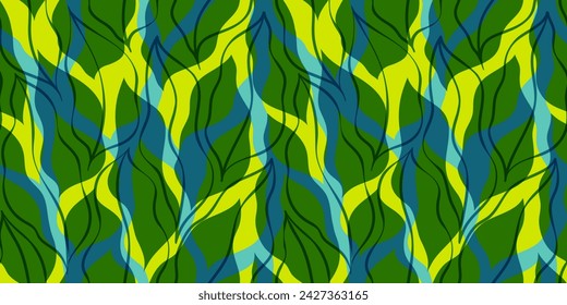 Tropical leaves seamless vector pattern. Watercolor colorful leaf background, textured jungle print