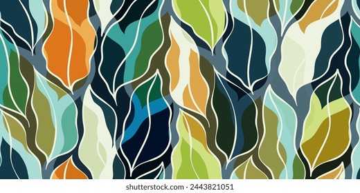 Tropical leaves seamless vector pattern. Watercolor colorful leaf background, textured jungle print