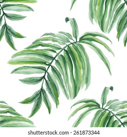 Tropical leaves seamless watercolor pattern