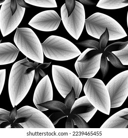 tropical leaves semaless pattern on dark background. vintage foliage seamless background with abstract tropical floral in monochromatic color style. Floral background. Summer design. Exotic wallpaper