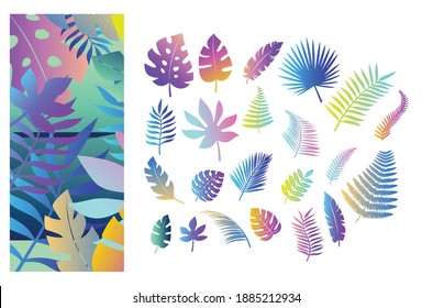 Tropical Leaves set, color full gradients set, pattern background, tropical leaf background, tropical pattern, Beautiful leafs, printable, leaf vector design, modern gradient set