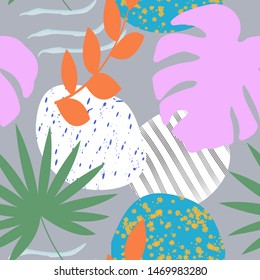tropical leaves and shapes, pattern in modern style