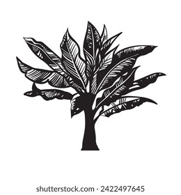 Tropical leaves silhouette. Hand-drawn vector graphic illustration. 