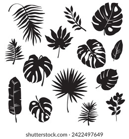 Tropical leaves silhouette. Hand-drawn vector graphic illustration. 