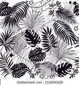 tropical leaves silhouette seamless pattern