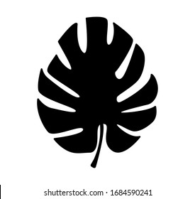 tropical leaves silhouette vector. Vector silhouette monstera tropical leaf icon on white background. Cartoon sketch element: greenery Philodendron Hawaiian Rain Forest Palm Leave