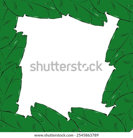 tropical leaves square border frame in graphic. Vector illustration with beautiful amazon rainforest tropic plants. Summer, travelling designs, posters and wallpapers.