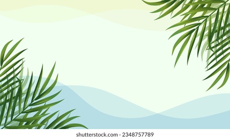 Tropical leaves summer frame with sand beach copy space. Palm leaves. Rainforest. Summer tropical leaf. Summertime style. Summer vector.