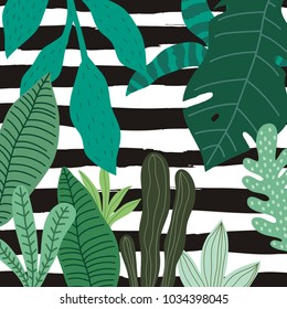 Tropical Leaves summer print with stripes