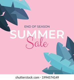 Tropical leaves summer sale background Vector illustration EPS