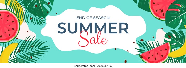 Tropical leaves summer sale background Vector illustration  EPS10