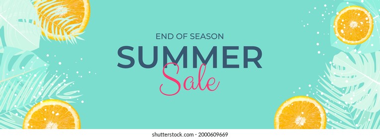 Tropical leaves summer sale background Vector illustration EPS10