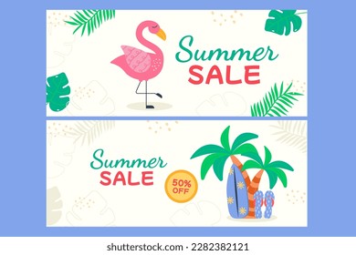 Tropical leaves summer sale banner