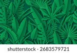 Tropical Leaves Summer Seamless Pattern. Green Jungle Background. Hawaiian plant vacation wallpaper. Vector paper cutout illustration. Palm silhouette ecology modern banner. Rainforest tropic foliage