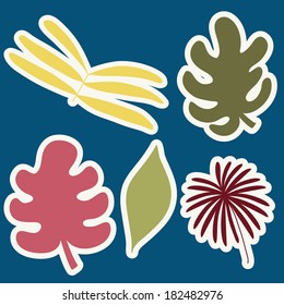 Tropical leaves tags set, scrapbooking elements