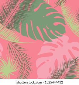 Tropical leaves, trendy colors seamless pattern. 