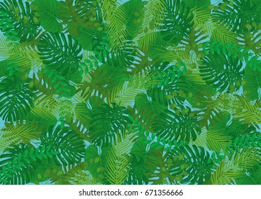 Tropical Leaves Vector Background - Blue