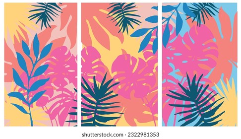 Tropical leaves vector background. Colourful abstract hand-drawing vector illustration.