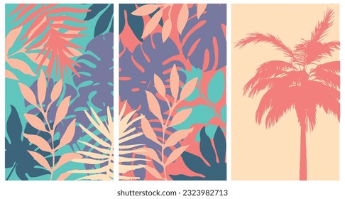 Tropical leaves vector background. Colourful abstract hand-drawing vector illustration.