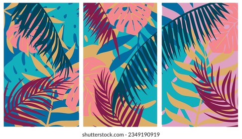 Hojas tropicales de fondo vectorial. Colorida ilustración abstracta del vector de dibujo manual.