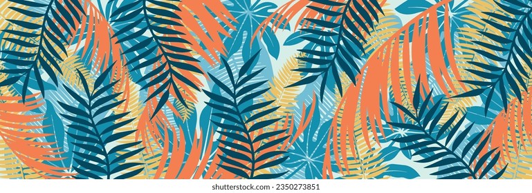 Hojas tropicales de fondo vectorial. Colorida ilustración abstracta del vector de dibujo manual.