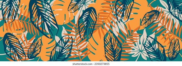 Hojas tropicales de fondo vectorial. Colorida ilustración abstracta del vector de dibujo manual.