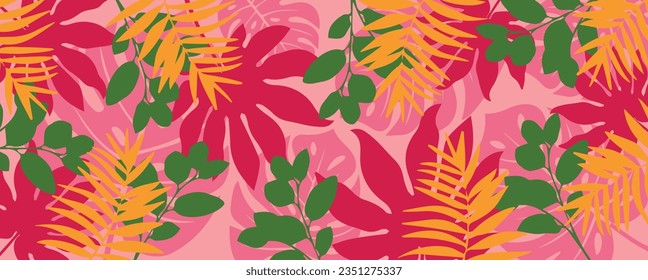 Tropical leaves vector background. Colourful abstract hand-drawing vector illustration.