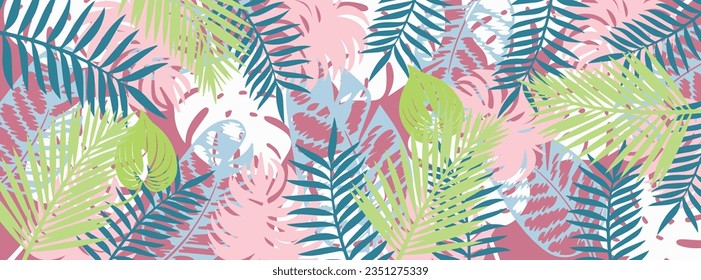 Hojas tropicales de fondo vectorial. Colorida ilustración abstracta del vector de dibujo manual.