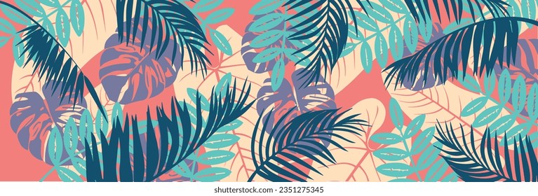 Tropical leaves vector background. Colourful abstract hand-drawing vector illustration.