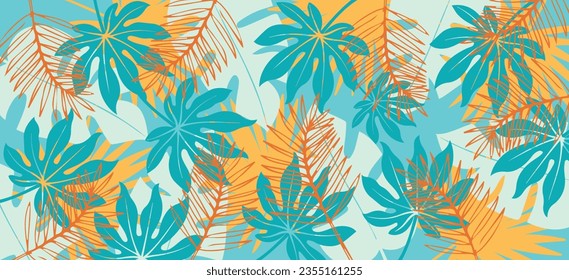 Tropical leaves vector background. Colourful abstract hand-drawing vector illustration. 