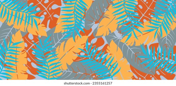 Tropical leaves vector background. Colourful abstract hand-drawing vector illustration. 