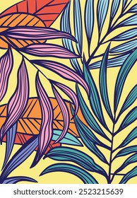 Fondo de Vector de hojas tropicales. Ilustración vectorial abstracta colorida del dibujo a mano.
