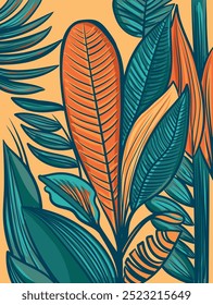 Tropical leaves vector background. Colourful abstract hand-drawing vector illustration.