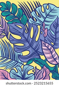 Fondo de Vector de hojas tropicales. Ilustración vectorial abstracta colorida del dibujo a mano.