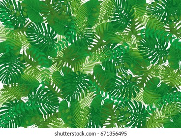 Tropical Leaves Vector Background - White