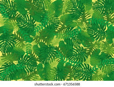 Tropical Leaves Vector Background - Yellow