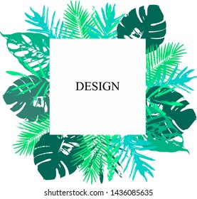 Tropical leaves. Vector banner. Green.