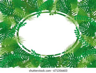 Tropical Leaves Vector Banner Template - White