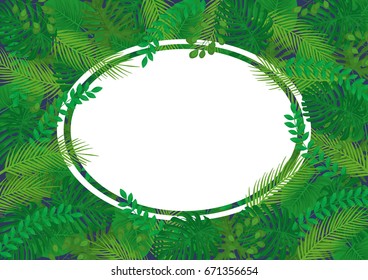 Tropical Leaves Vector Banner Template - Blue