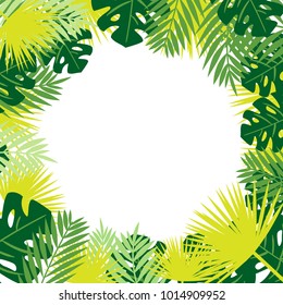 Tropical leaves vector frame.