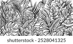 Tropical leaves vector illustration. Monochrome abstract hand-drawing vector illustration.