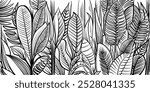 Tropical leaves vector illustration. Monochrome abstract hand-drawing vector illustration.