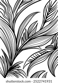 Tropical leaves vector illustration. Monochrome abstract hand-drawing vector illustration.
