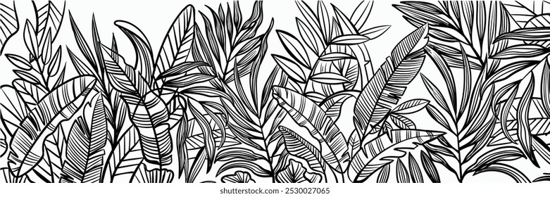 Tropical leaves vector illustration. Monochrome abstract hand-drawing vector illustration.