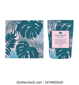 tropical leaves, vector illustration and packaging mock up