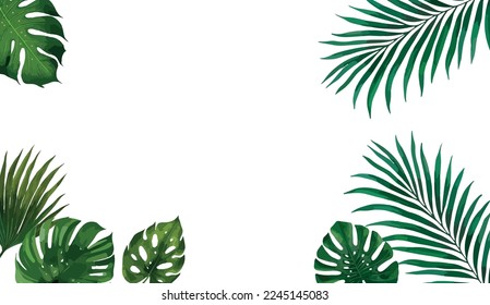 Tropical leaves vector isolated on white background. Hand drawn leaves illustration in watercolor vector set